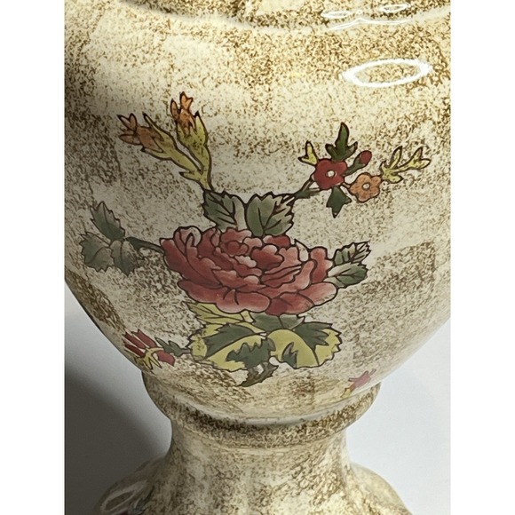 Vintage-Style Ceramic Floral Decorative Vase Urn With Handles - Picture 3 of 8